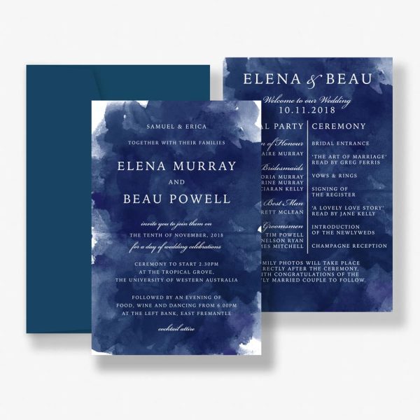 Navy Perfection Watercolour Wedding Invitation