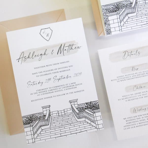 Caversham House Wedding Invitation with illustration