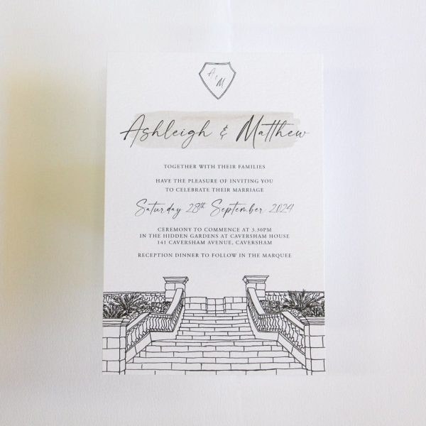 Caversham House Wedding Invitation with illustration