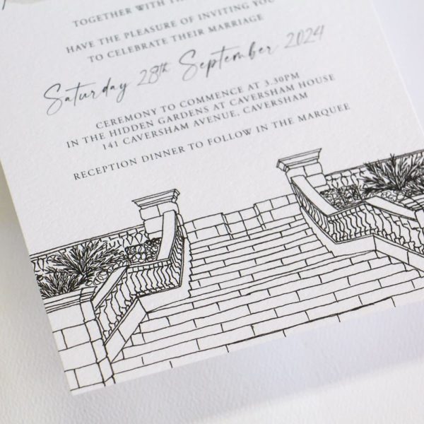 Caversham House Wedding Invitation with illustration