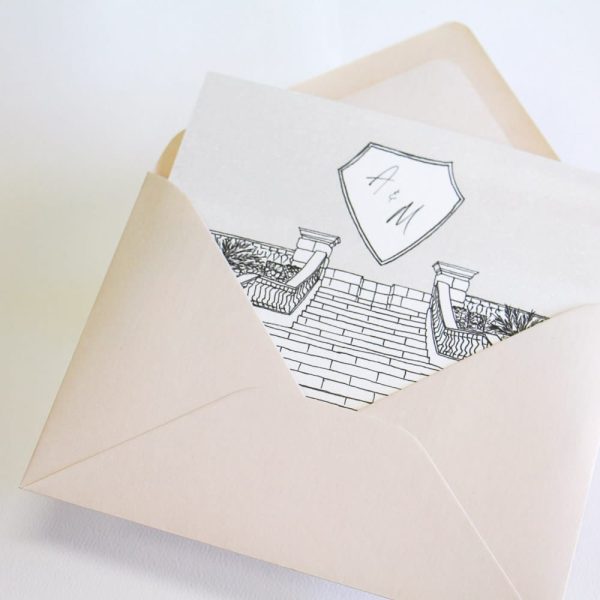 Caversham House Wedding Invitation with illustration in trifold design