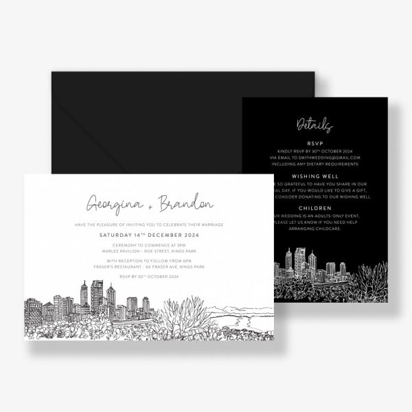 Perth City Wedding Invitation with custom illustration