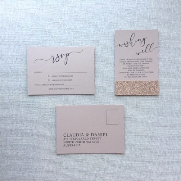 Elegant Rose Gold Glitter Wedding RSVP and Wishing Well