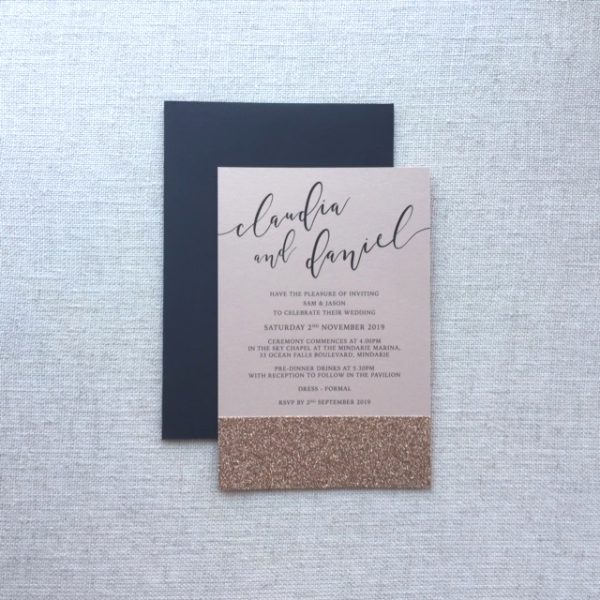 Elegant Rose Gold Glitter Wedding Invitation