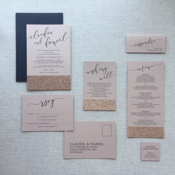 Elegant Rose Gold Glitter Wedding Invitation Set