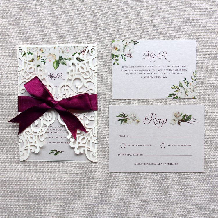 Ivory Roses Cream Lasercut Wedding Invitation