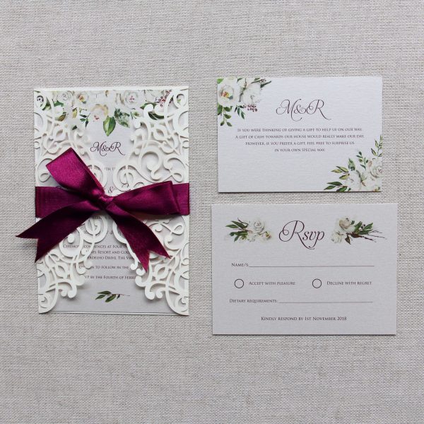 Ivory Roses with Cream Lasercut Wedding Invitation