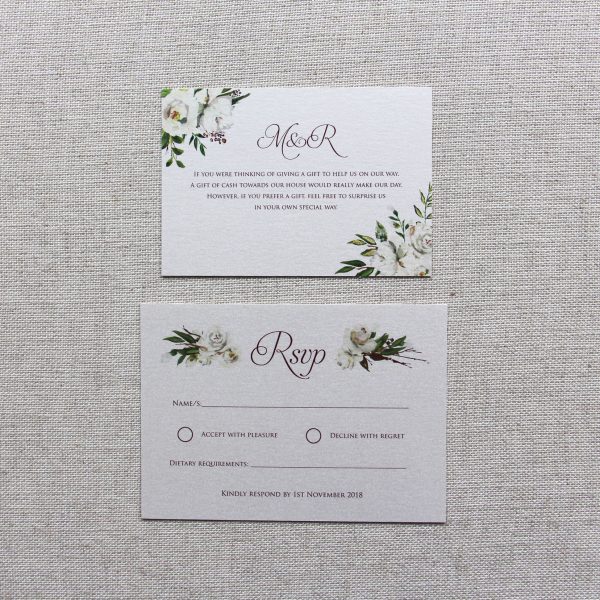 Ivory Roses with Cream Lasercut Wedding RSVP and Details