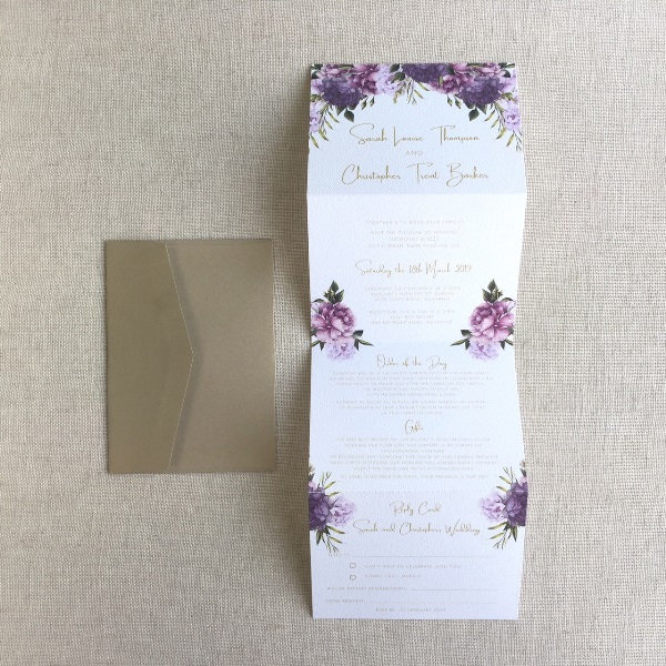 Peony Blooms Trifold Wedding Invitation