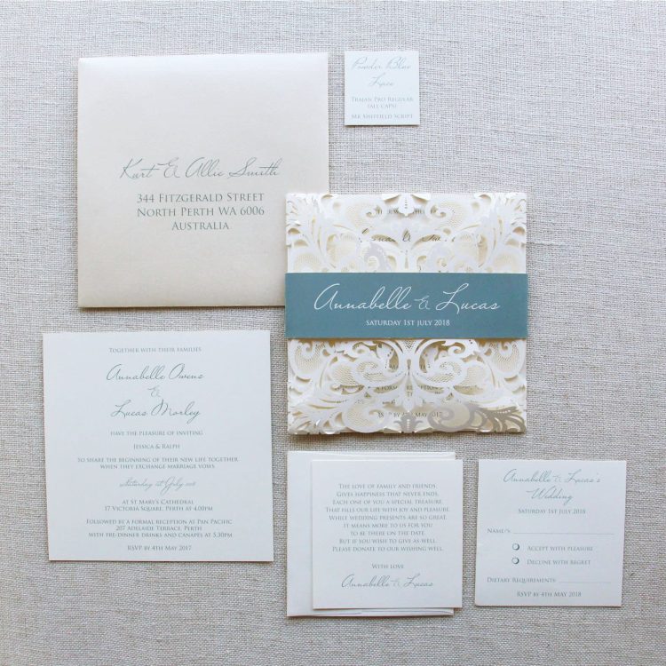 Powder Blue Lasercut Wedding Invitation