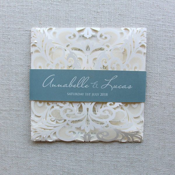 Powder Blue Lace Lasercut Wedding Invitation