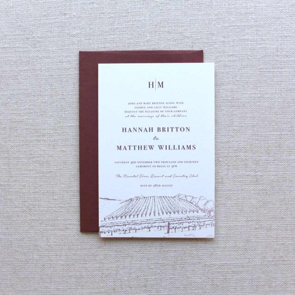 Burgundy Vineyard Custom Illustration Wedding Invitation