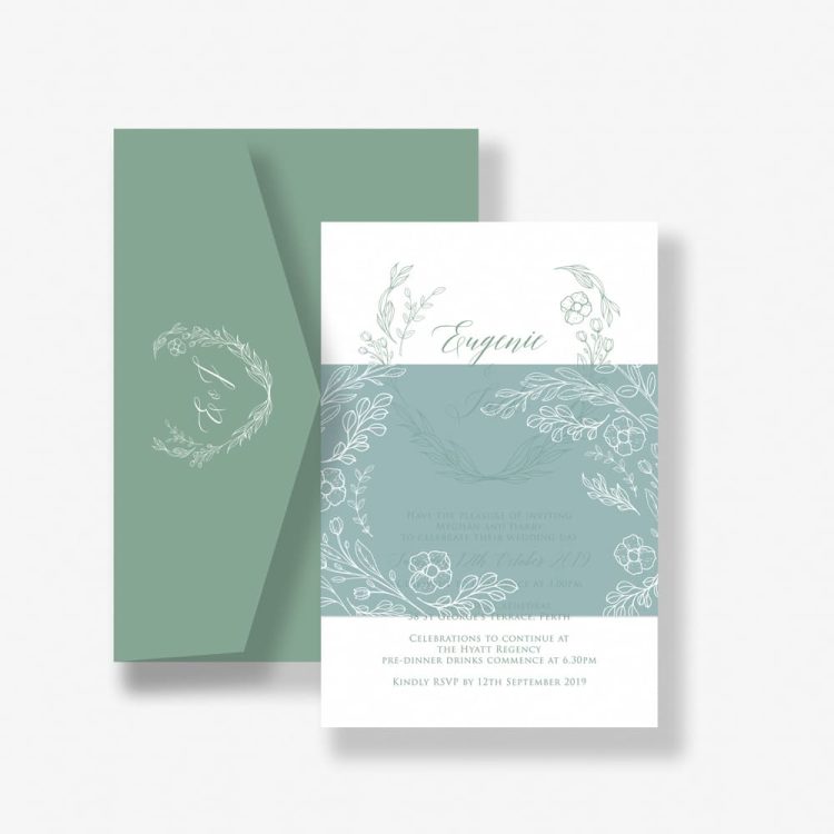 Handmade Sage Floral Wedding Invitation