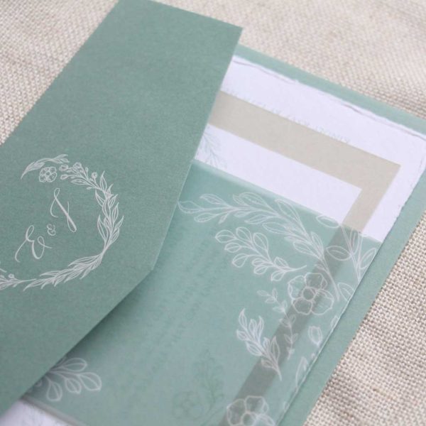 Handmade Sage Floral Wedding Invitation - Image 3