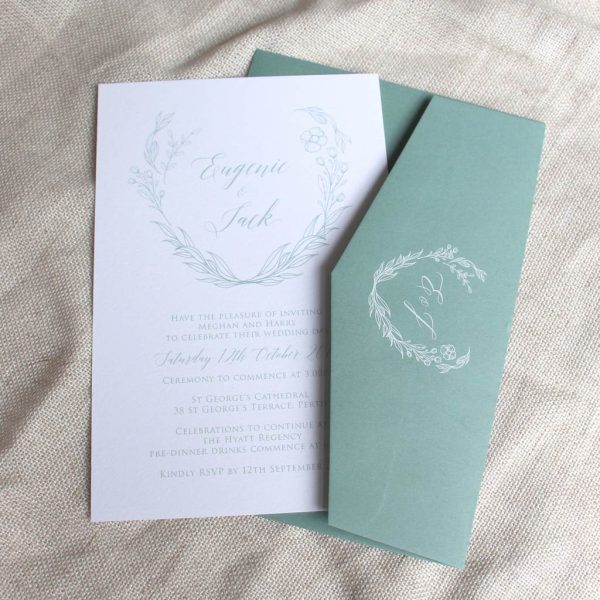 Handmade Sage Floral Wedding Invitation - Image 4