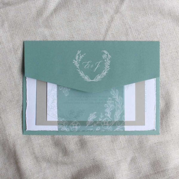Handmade Sage Floral Wedding Invitation - Image 2