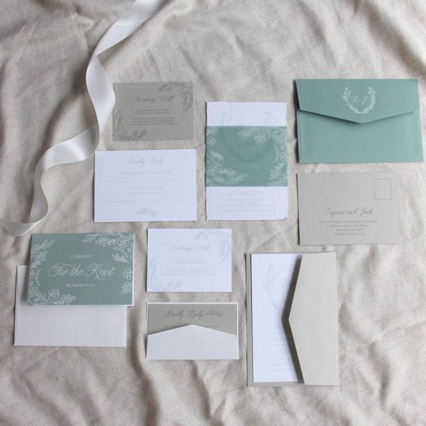 Handmade Sage Floral Wedding Invitation - Image 6