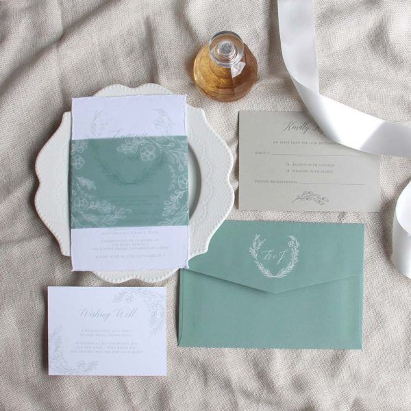 Handmade Sage Floral Wedding Invitation - Image 5