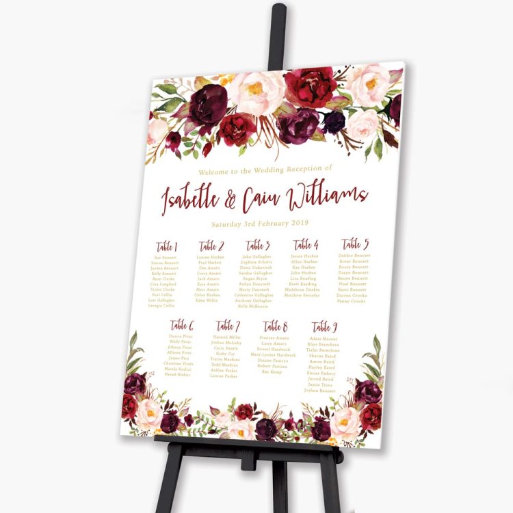 Marsala Florals Wedding Seating Plan