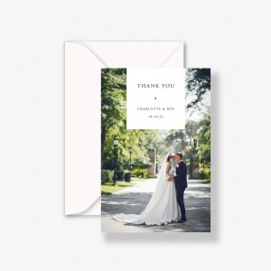 Classic Wedding Thank You Cards with envelope and wedding day photo