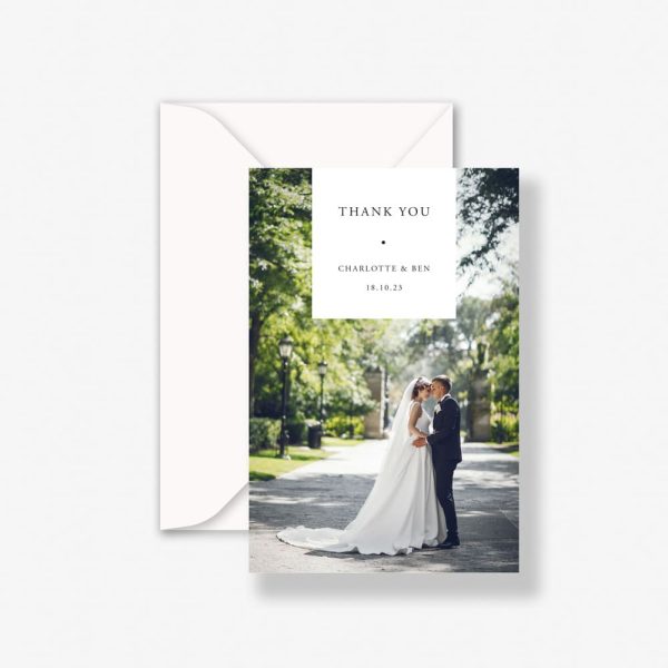 Classic Wedding Thank You Card with envelope and wedding day photo