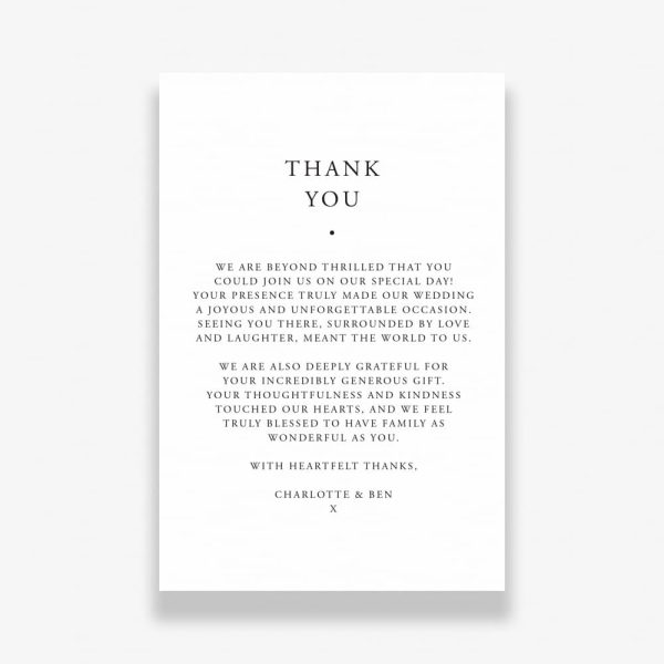 Classic Wedding Thank You Card back with thank you message