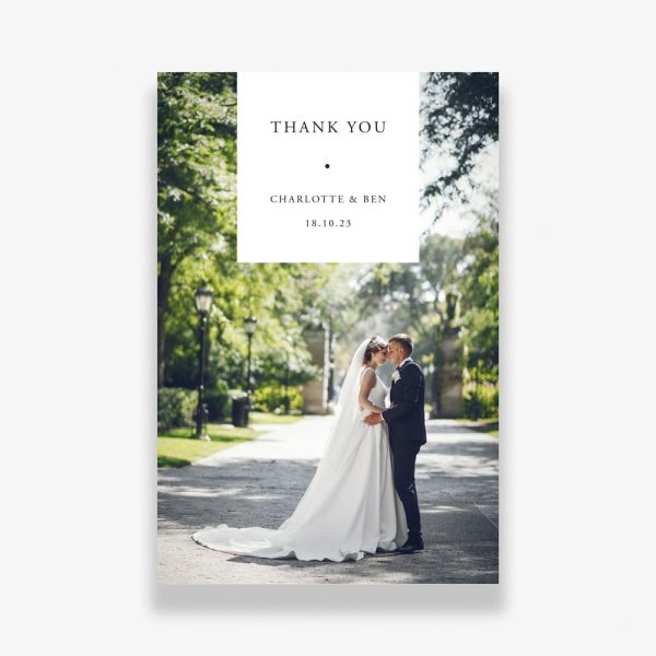 Classic Wedding Thank You Card with wedding day photo