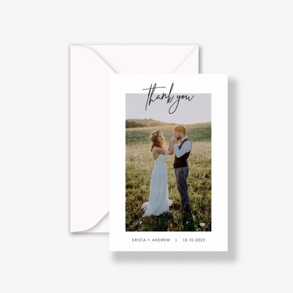 Frame Wedding Thank You Cards with envelope and happy married couple