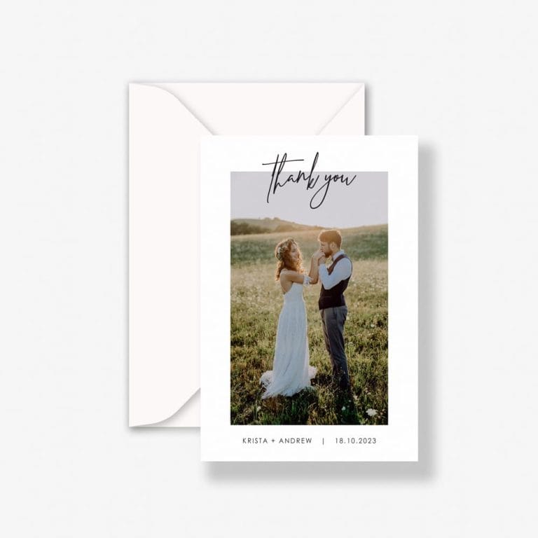 Frame Wedding Thank You Cards with envelope and happy married couple