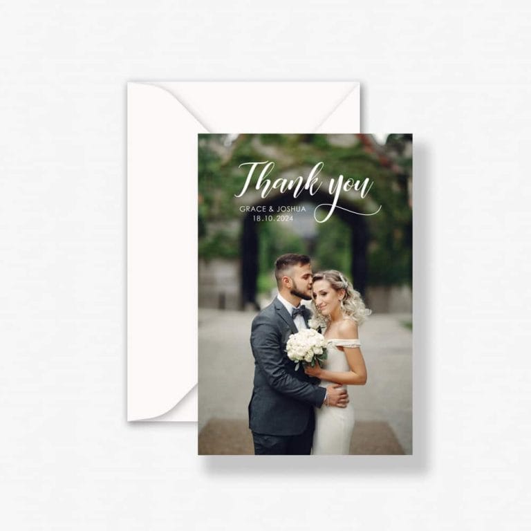 Simple Wedding Thank You Cards with happy couple and envelope