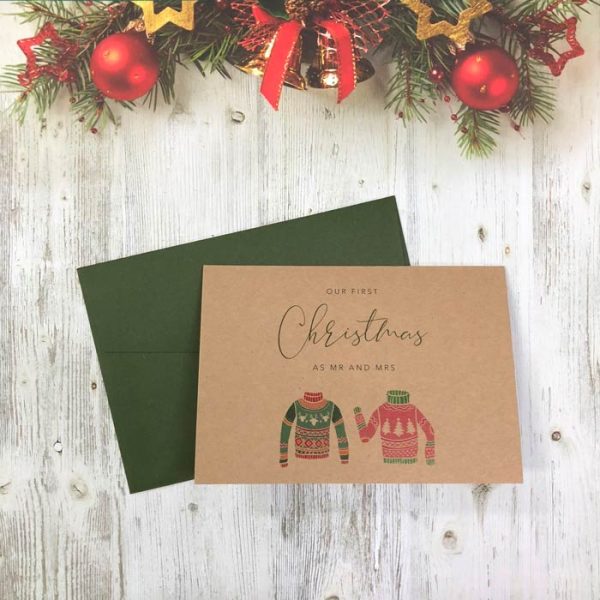 first christmas as mr and mrs card, christmas card, newlywed christmas card