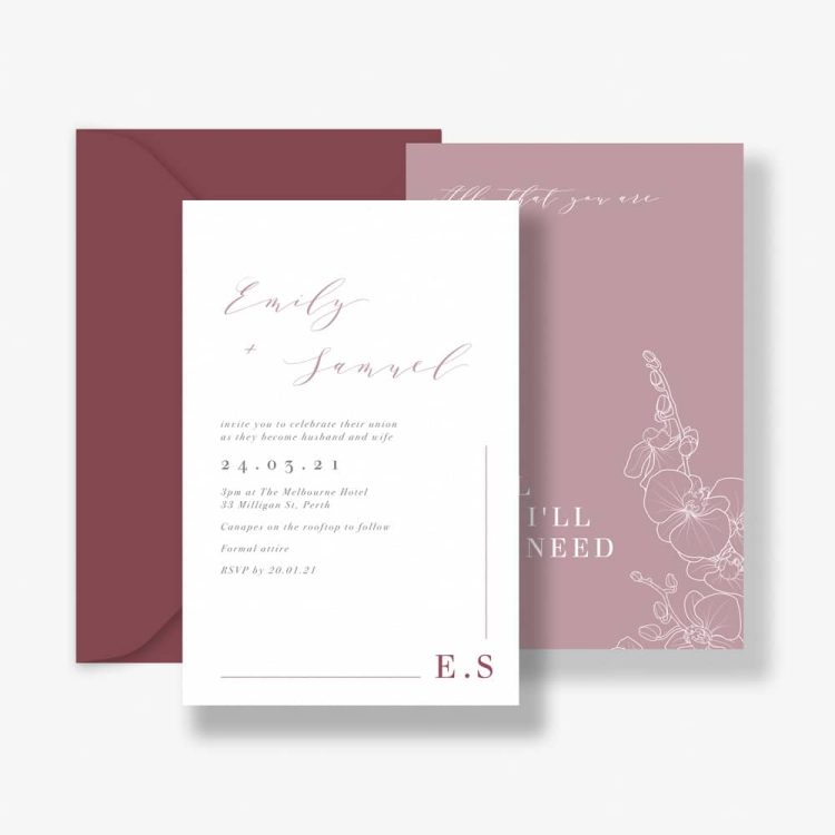 Dusky Pink Orchid Wedding Invitation