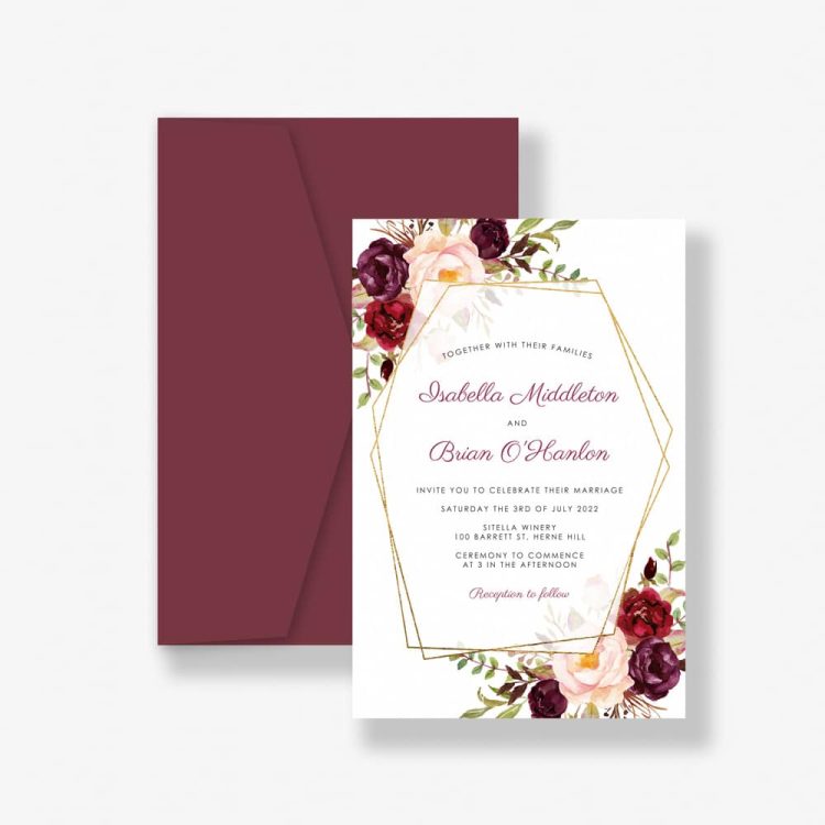 Geometric Marsala Floral Wedding Invitation