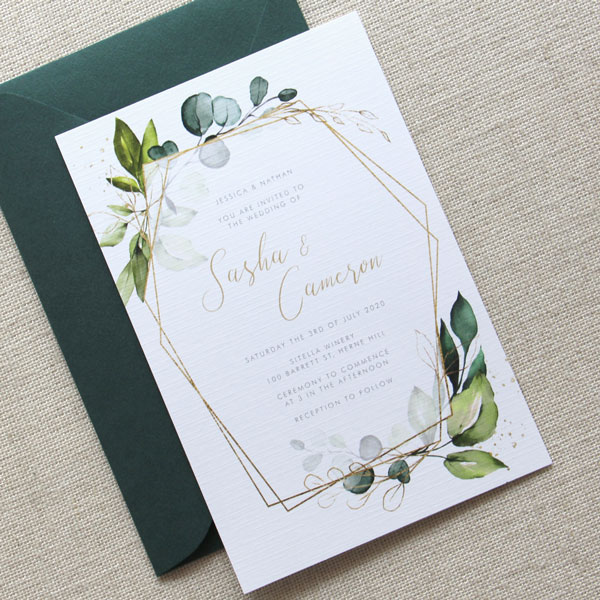 Geometric Foliage Wedding Invitation