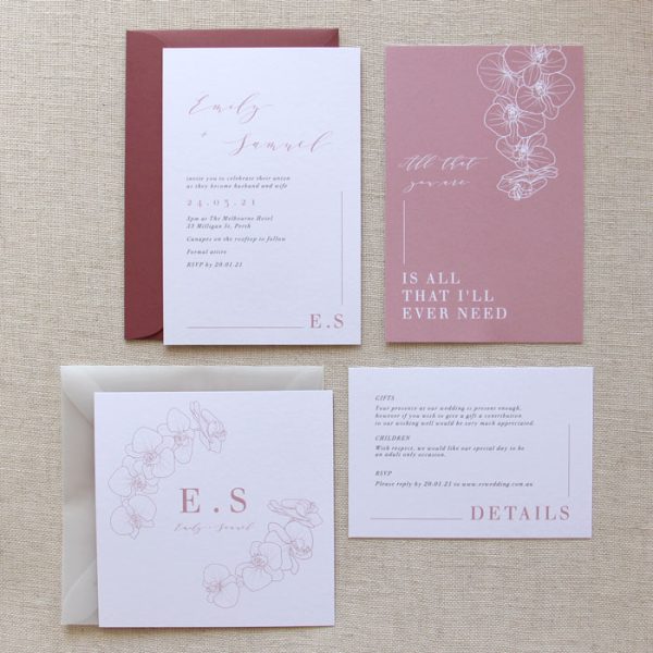 Dusky Pink Orchid Wedding Invitation - Image 2