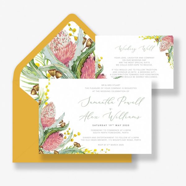 Australian Protea Native Floral Wedding Invitation