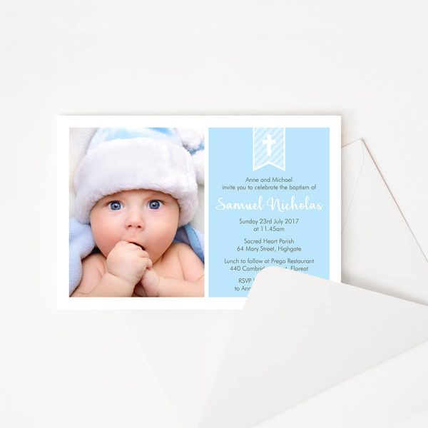 Baby Stripe Pink Baptism Invitation