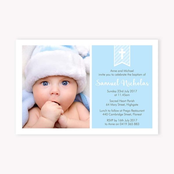 Baby Stripe Pink Baptism Invitation