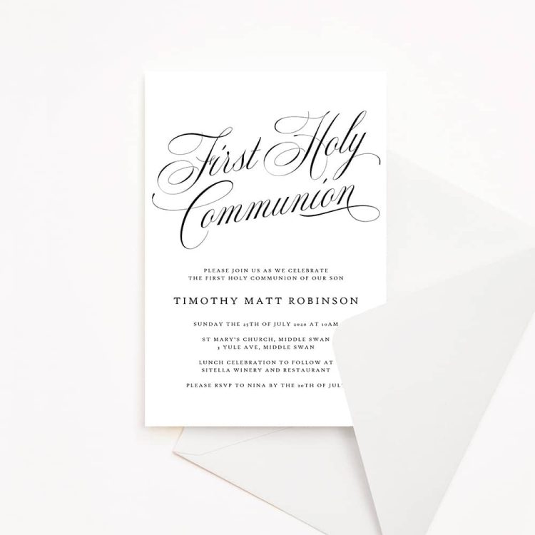 Black Script Holy Communion Invitation