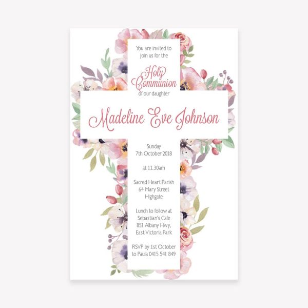 Floral Delight First Communion Invitation