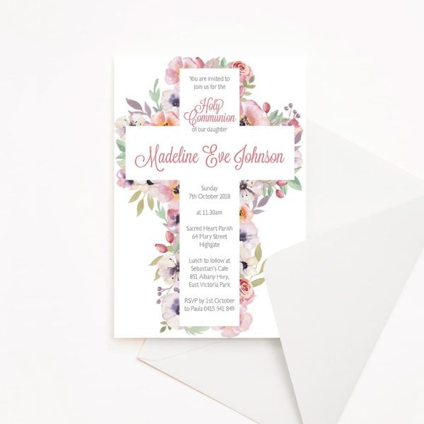 Floral Delight First Communion Invitation