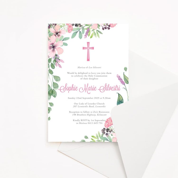 Forget Me Not Holy Communion Invitation