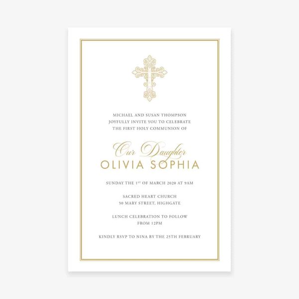 Gold Cross First Holy Communion Invitation