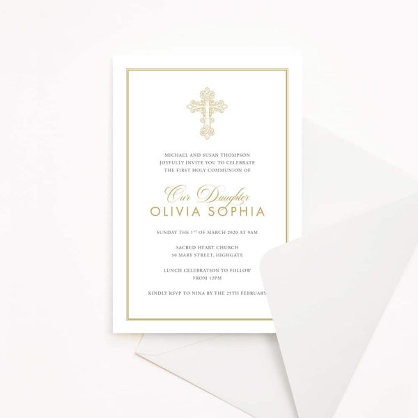 Gold Cross First Holy Communion Invitation