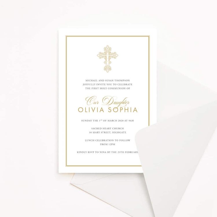 Gold Cross Holy Communion Invitation