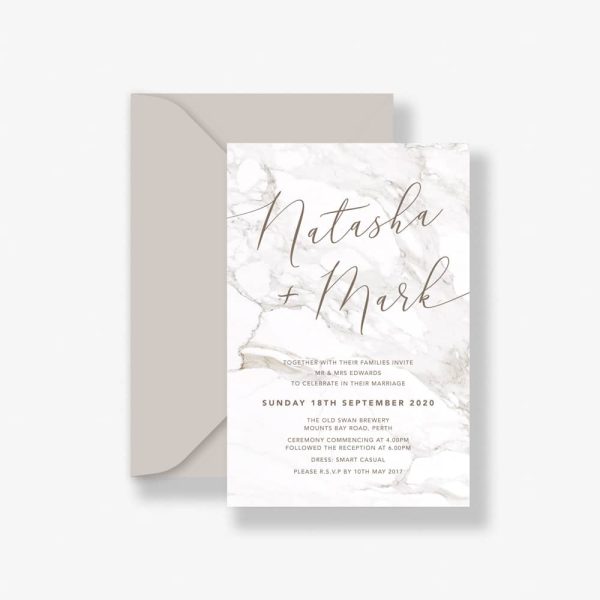 Marble Wedding Invitation with marble background and stone envelope
