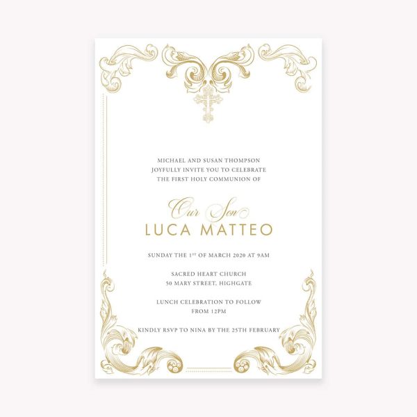 Ornate Frame First Holy Communion Invitation