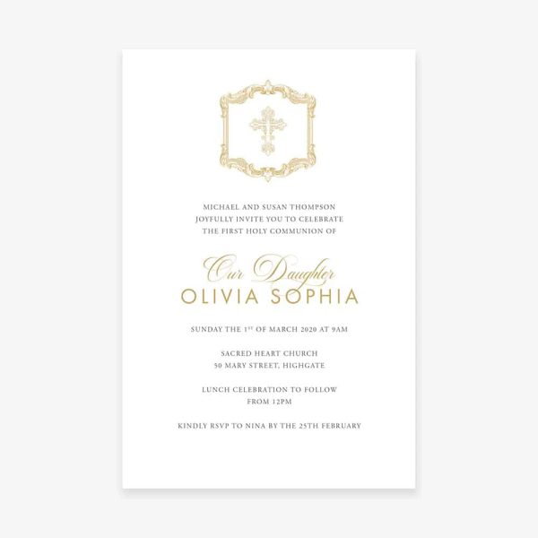 Ornate Cross First Holy Communion Invitation