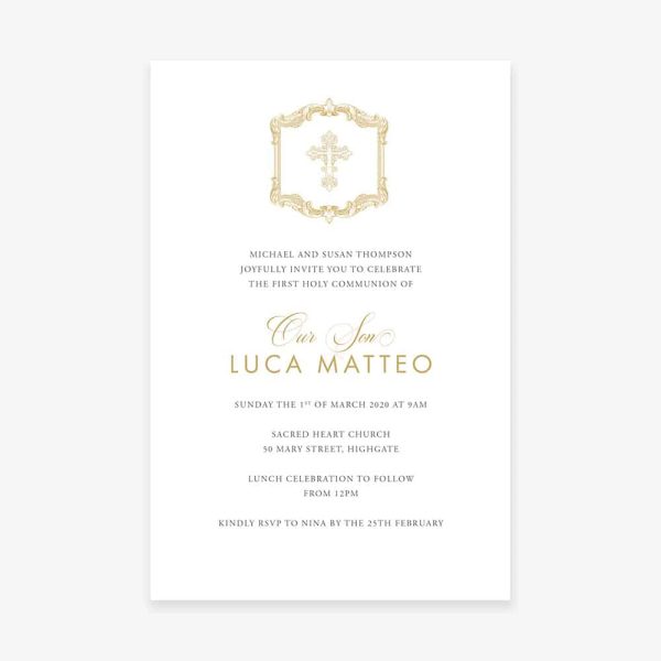 Ornate Cross First Holy Communion Invitation