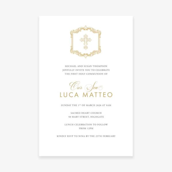 Ornate Cross First Holy Communion Invitation